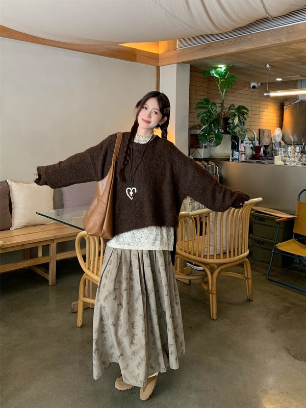 复古慵懒风套装女夏季2025新款针织毛衣蕾丝衫印花半身裙三件套潮|undefined