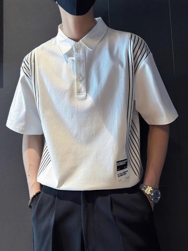 Ice silk short-sleeved T-shirt men's summer thin lapel polo shirt high-end casual beaded cotton summer fashion brand half-sleeves