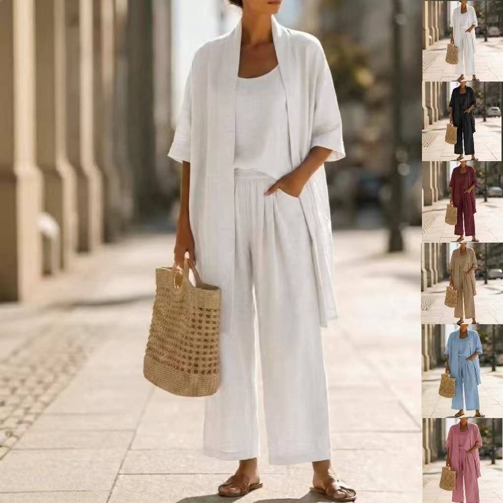 Women's Clothing Women's Solid Color Casual Suit Three Piece Set Loose Straight Style Summer For Formal & Casual For Women_ecoleips.com