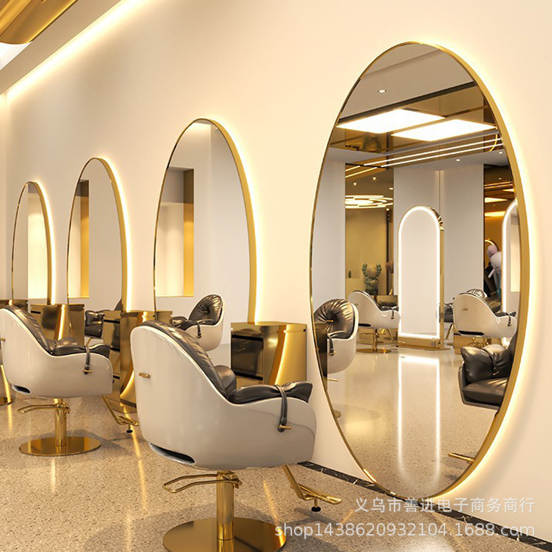 Espejo de Peluquería Inteligente con Luz LED de Metal Ovalado para Salón de Belleza