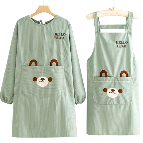 Cute Cartoon Anti-Stain and Dustproof Coverall Women's Workwear Fleece Long-Sleeve Apron Kitchen Home Use Cooking Shenheng