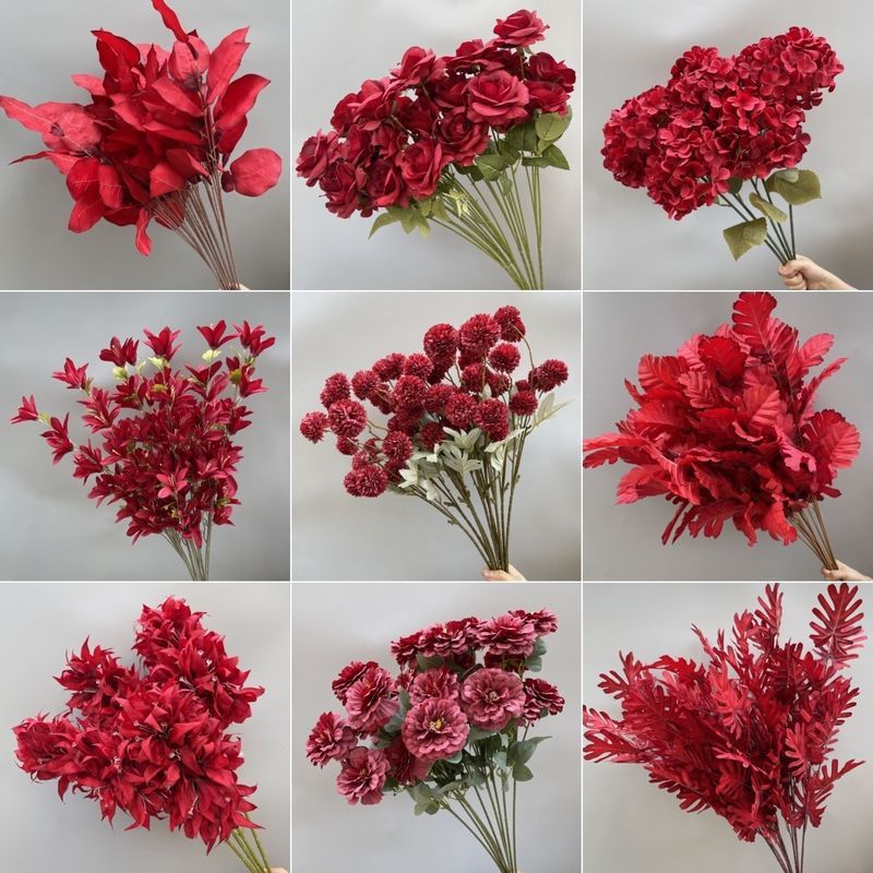 婚庆婚礼堂绢花diy吊顶花材中式红色系花艺大红艺洋牡丹月季厂家