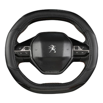 Suitable for Dongfeng Peugeot 400850082008508 Logo Car Steering Wheel Cover Modified Interior Decoration Supplies (Steering wheel cover) - double-d-type-b-all-black-34cm