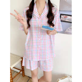 实拍2025夏季新款睡衣女夏季韩版棉短袖短裤套装休闲家居服可外穿