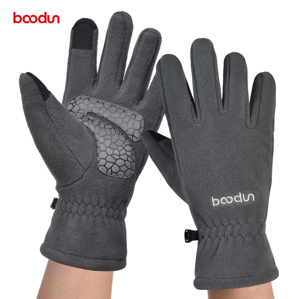 Gants de cyclisme d'extérieur Boodun 1218 à écran tactile, longs doigts, épais, en silicone, brodés, chauds, pour la conduite_voghion.com