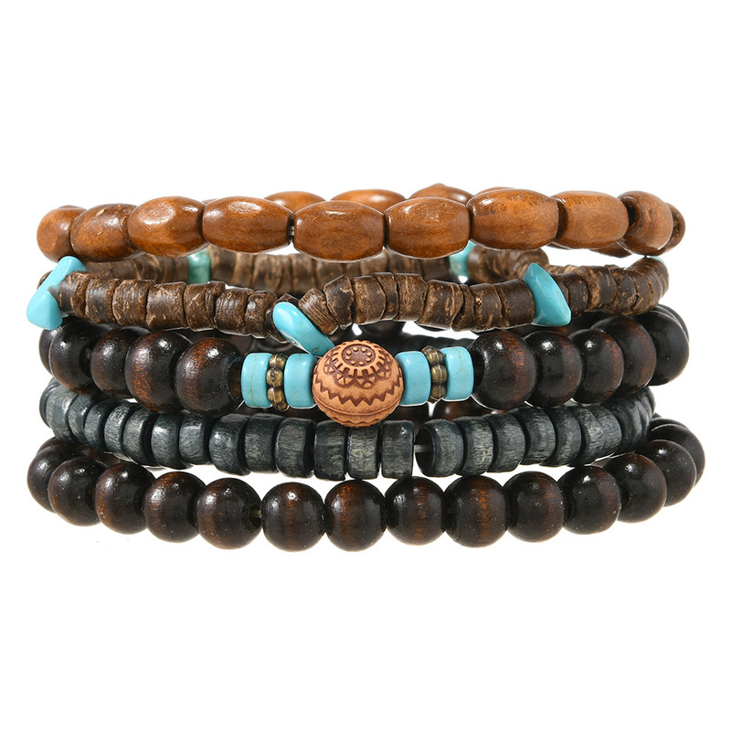 European and American Hot-Selling Accessories Bohemian Style Literary Retro 5-Piece Wooden Bead Bracelet Multi-Layered Wooden Bead Bracelet European and American Hot-Selling Accessories Bohemian Style Literary Retro 5-Piece Wooden Bead Bracelet Multi-Layered Wooden Bead Bracelet