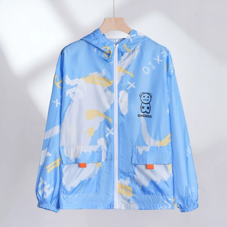Летняя мода лоскутная спортивная уличная УФ-печать солнцезащитный крем женский дышащий тонкий с капюшоном ветрозащитный куртка мужской