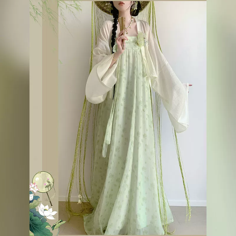 Оригинальный женский Hanfu 2025, новая двубортная рубашка в стиле Тан с рваной юбкой до груди, халат храма Фамен, свежая ежедневная улучшенная версия.