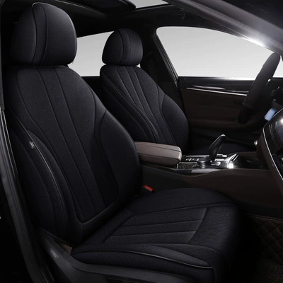 Linen Car Seat Cushion for Volkswagen Tiguan L, 360-Degree Full Coverage, Breathable, Suitable for All Seasons, 2022 Model New Seat Cover (Modelə uyğun (Original) oturacaq örtükləri) - mysterious-black-standard-edition-five-seats-linen-fully-surrounded-by-front-and-rear-rows