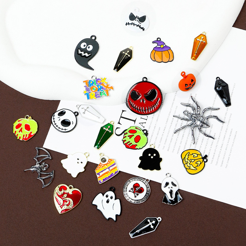 Halloween Alloy Enamel Pendant Pumpkin Cross Skull Korean Style DIY Handmade Jewelry Accessories Wholesale