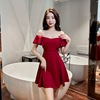 Slim wooden ear edge V-neck large hem dress