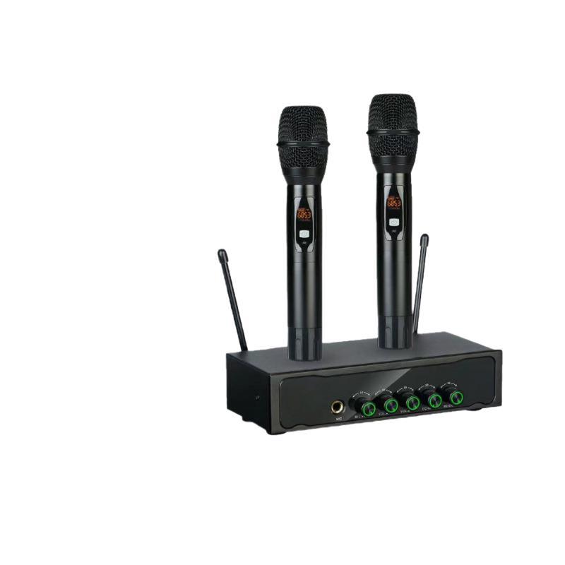 Cross-Border Exclusive Wireless Microphone, One-To-Two Professional Handheld Microphone for Performance Stage Singing Karaoke Dynamic Noise Reduction Microphone