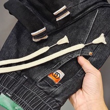 加绒冬季长裤厚牛仔裤男时尚柔软士小脚哈伦加休闲宽松百搭松紧腰