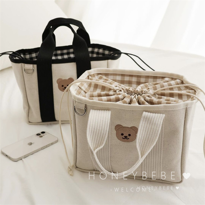 Korean Ins Style Mommy Bag with Cartoon Bear Design, Canvas Lightweight Multifunctional Tote Bag for Outings, Suitable for Mother and Baby Korean Ins Style Mommy Bag with Cartoon Bear Design, Canvas Lightweight Multifunctional Tote Bag for Outings, Suitable for Mother and Baby
