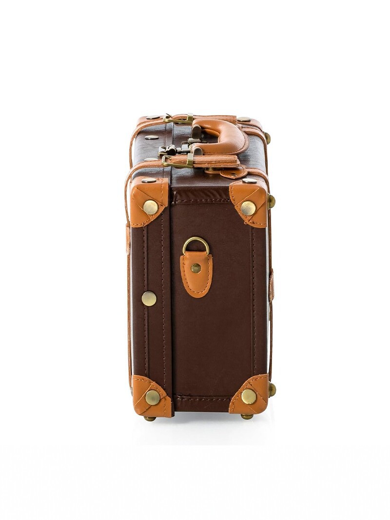 Hộp đựng đồ trang điểm PU xách tay phong cách cổ điển, kiểu dáng vintage sang trọng, dùng làm hộp lưu trữ hoặc đạo cụ chụp ảnh — nâu sẫm