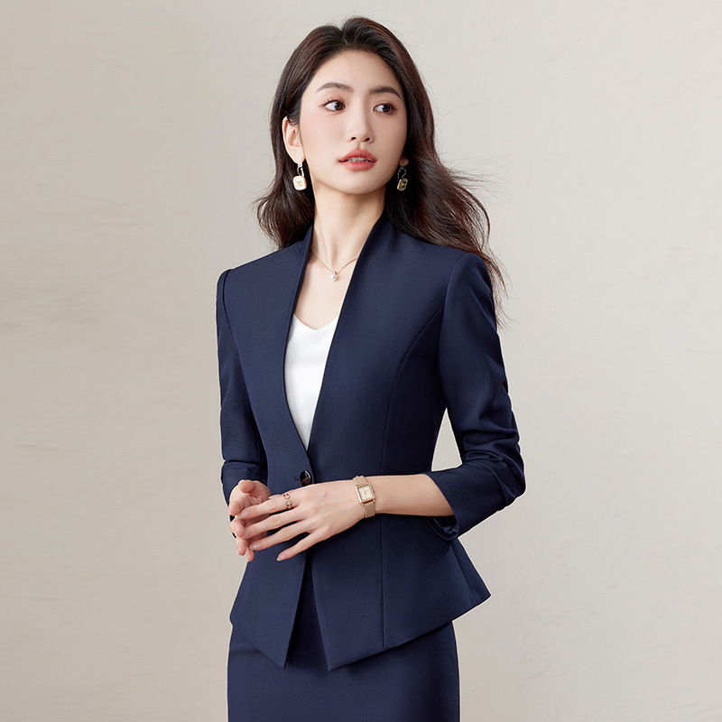 2025 Spring High-End V-Neck Cotton Suit Jacket Pants Suit Women's Hotel Front Desk Real Estate Sales Work Clothes