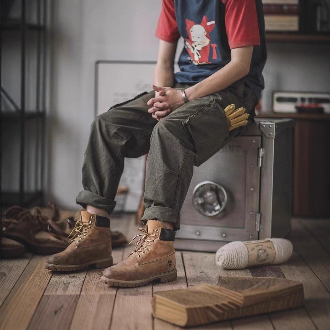 Japanese-Style Washed Retro Cargo Pants for Men, Autumn New Multi-Pocket Distressed Loose Jogger Industrial Casual Pants