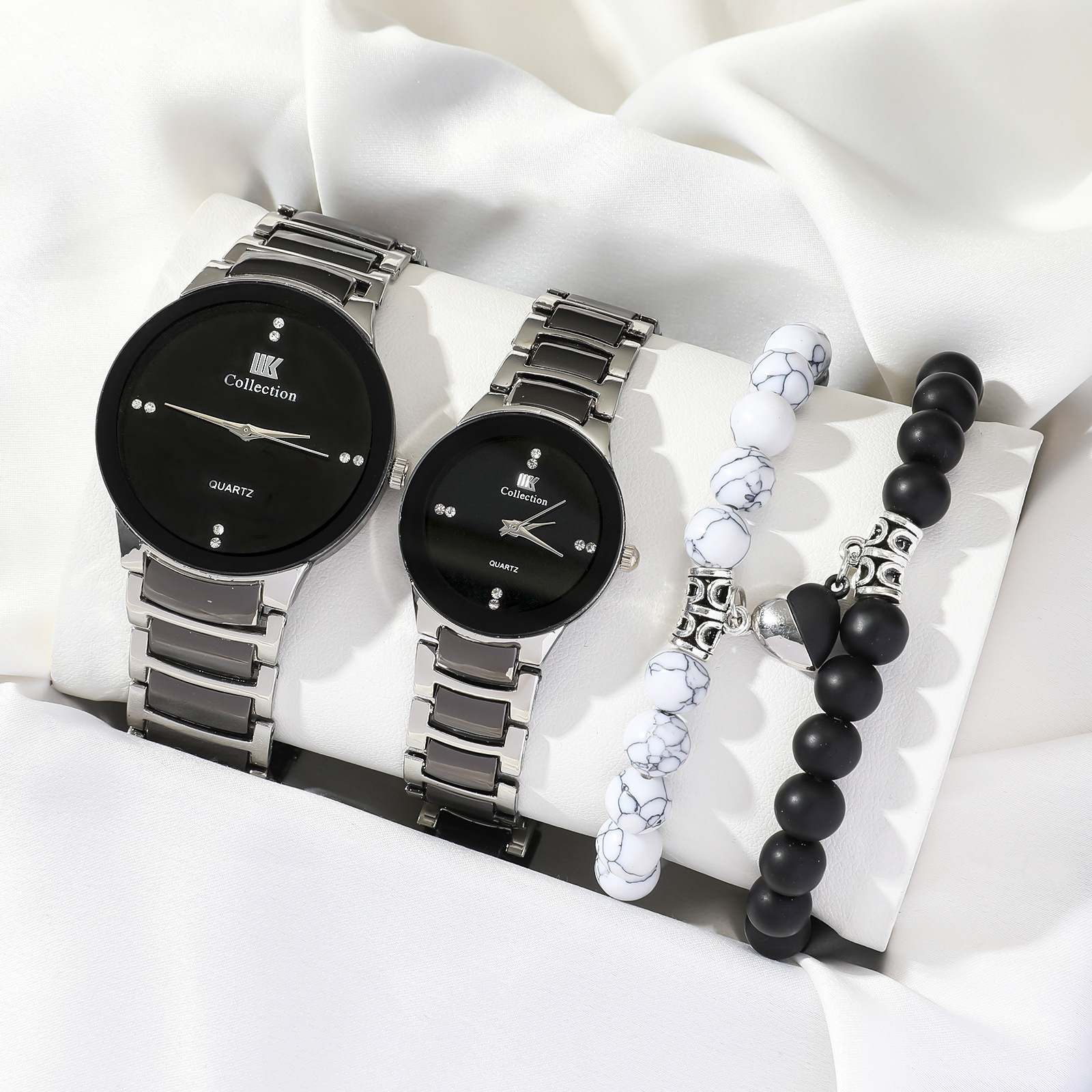 New Fashion Simple Couple Steel Band Quartz Watch + Love Bracelet Set Stainless Steel