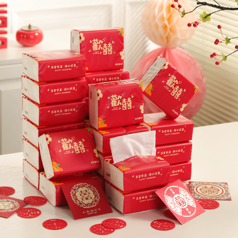 Happy Celebration Wine Red Wedding Paper Napkins Engagement Party Supplies Table Napkins Handkerchiefs Home Use Facial Tissues