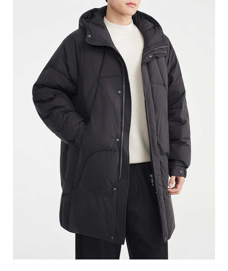 Áo khoác parka nam dáng dài có mũ trùm, tay raglan, chất liệu lông vũ chống gió — màu đen chi tiết 25