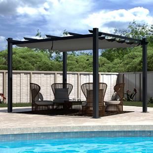 10X13Ft Metal Pergola Thicker Post Upgraded Retractable Cross-Border