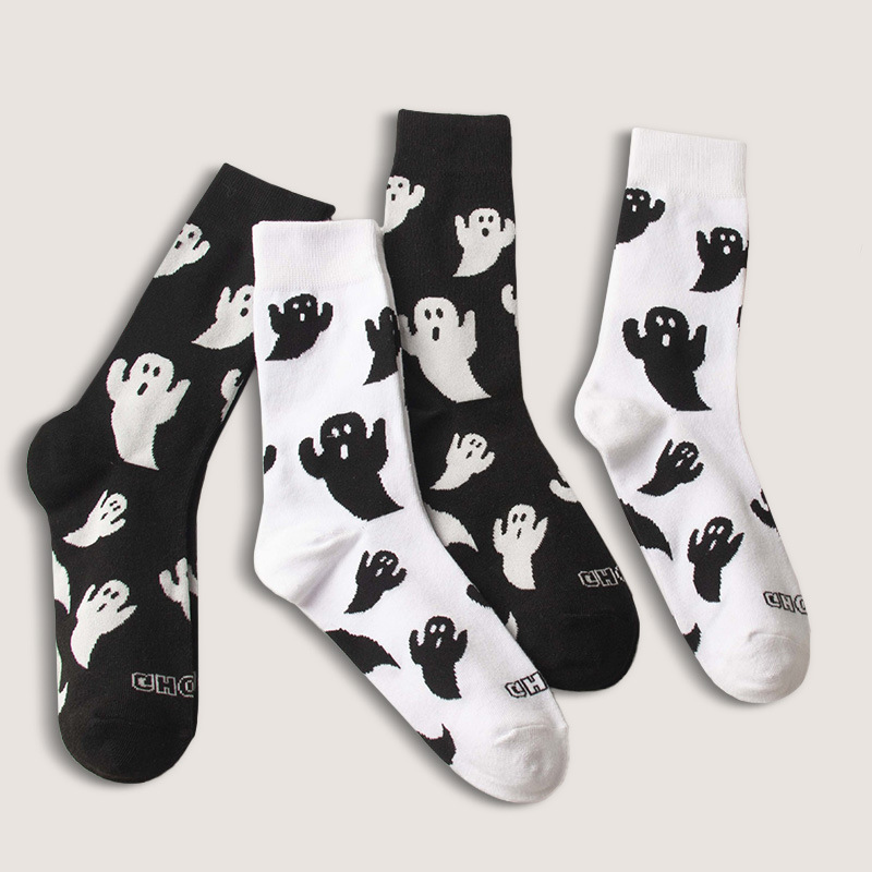Socks for Women, Spring & Fall Mid-Calf Socks, Funny and Interesting Black and White Ghost Graffiti Pattern Couple Long Casual Socks