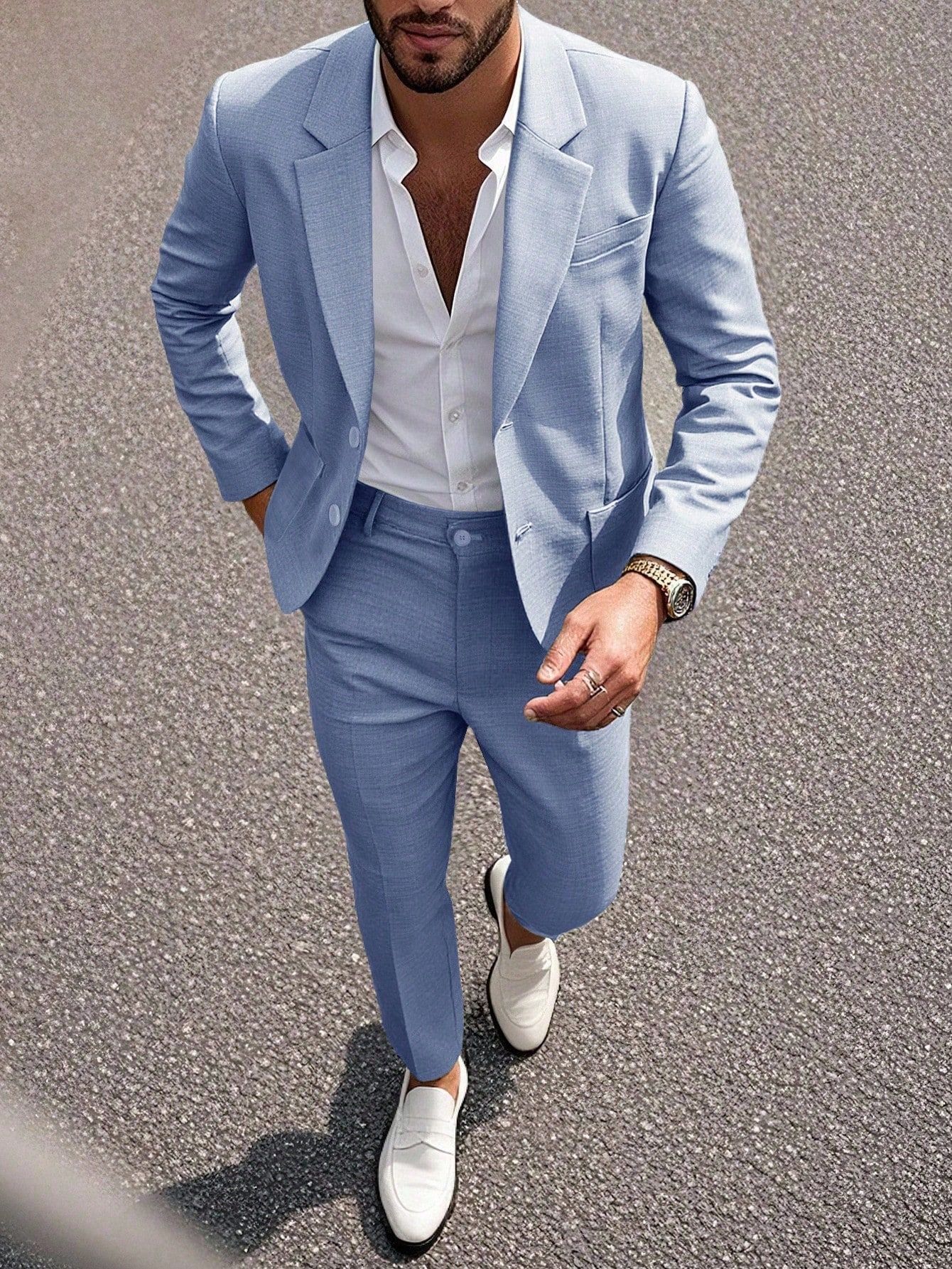 Men's Elegant Business Suit Solid Colour Banquet Formal Set_voghion.com