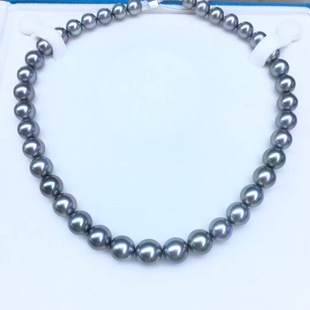 Natural Seawater Tahitian Platinum Gray South Sea Pearl Necklace 8-11mm Perfect Round Strong Light Basically Flawless and Extremely Flawless