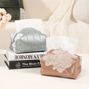 Chinese style fabric tissue box living room desktop tissue box household tissue cover Jacquard striped tissue cover in stock wholesale