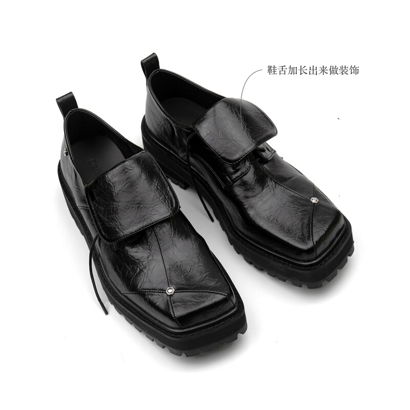 Oblique Head Black and White Contrast Color Loafers Women's 2024 New Summer Square Head Single-layer Shoes Thick Heeled Trendy Leather Shoes for Men and Women