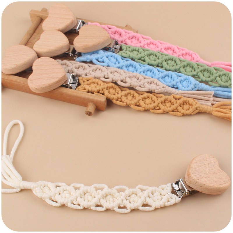 Suministros para bebés amor haya chupete clip calmante DIY bebé creativo hecho a mano algodón tejido chupete cadena