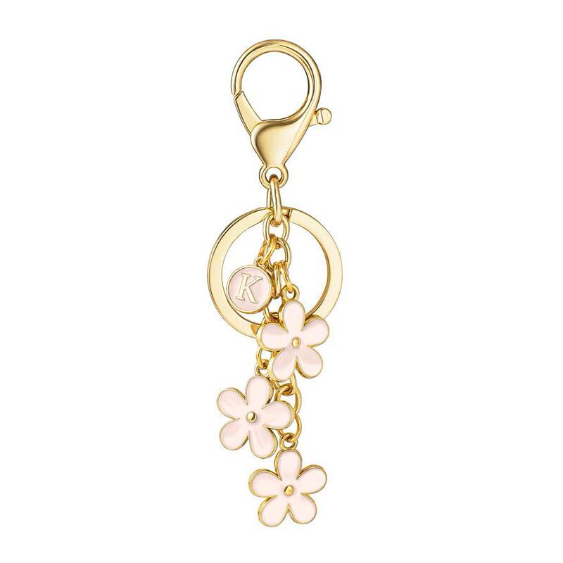 Flower Keychain Keychain White/Pink Flower Charm Cute Letter Key for Handbag Backpack