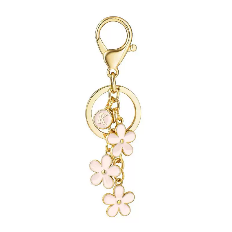 White fuchsia keychain, bag, cute backpack with letters for keys, flowered