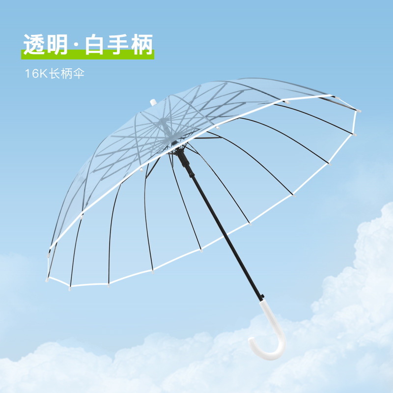 16 rib Eva transparent umbrella straight umbrella-white handle