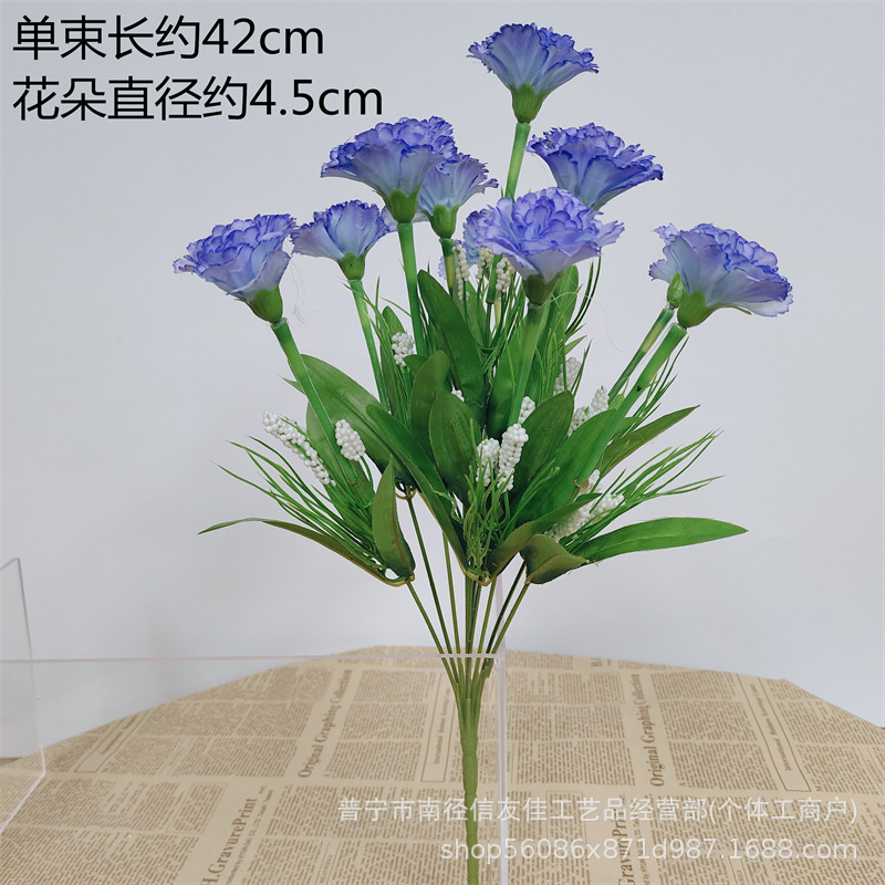 Ramo de simulación de clavel Flores falsas Flores de seda Flores secas Decoración de la sala de estar Decoración de la mesa de comedor Flores decorativas Plástico Día de la madre