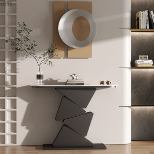 Italian Minimalist Entrance Table Creative Home Entrance Ultra-narrow Rock Slab Entrance Table Modern Light Luxury Wall End View Semi-round Table
