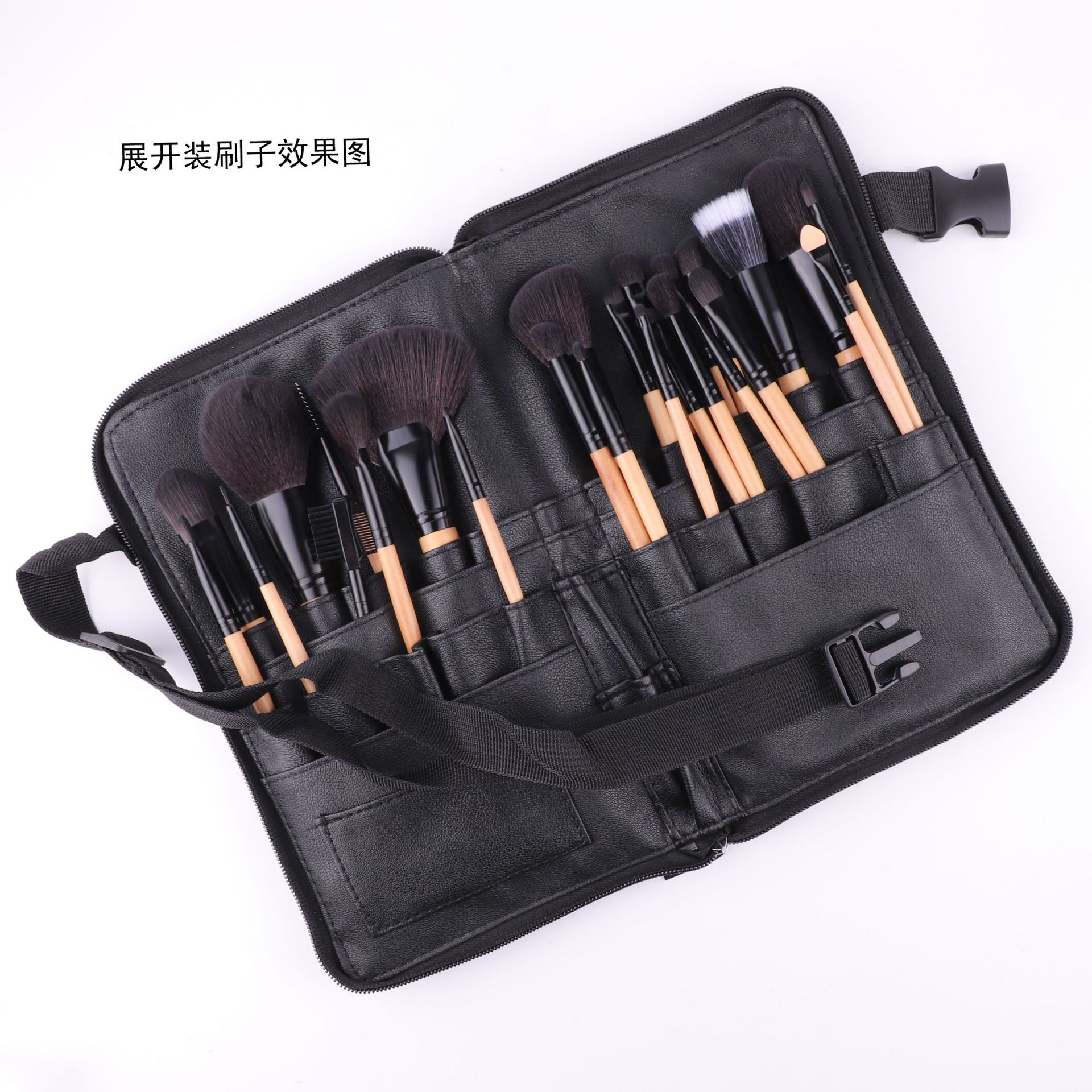 Bolsa de cepillo de maquillaje multifuncional de gran capacidad bolsa de cepillo de maquillaje de cintura bolsa de cepillo de maquillaje de cremallera negra bolsa de maquillaje