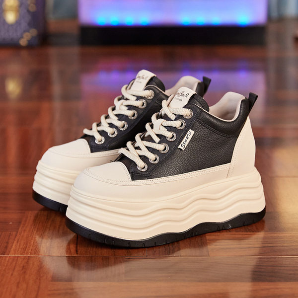 Giày sneaker nữ cổ cao đế dày tăng chiều cao trong — Màu đen
