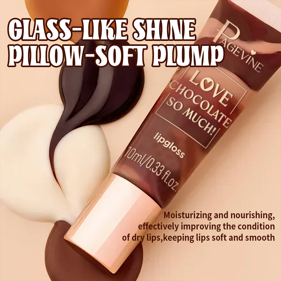 Brillo labial de chocolate PAGE VINE para comercio exterior, bálsamo labial hidratante con efecto agua, aceite voluminizador de labios, bálsamo labial hidratante transfronterizo.