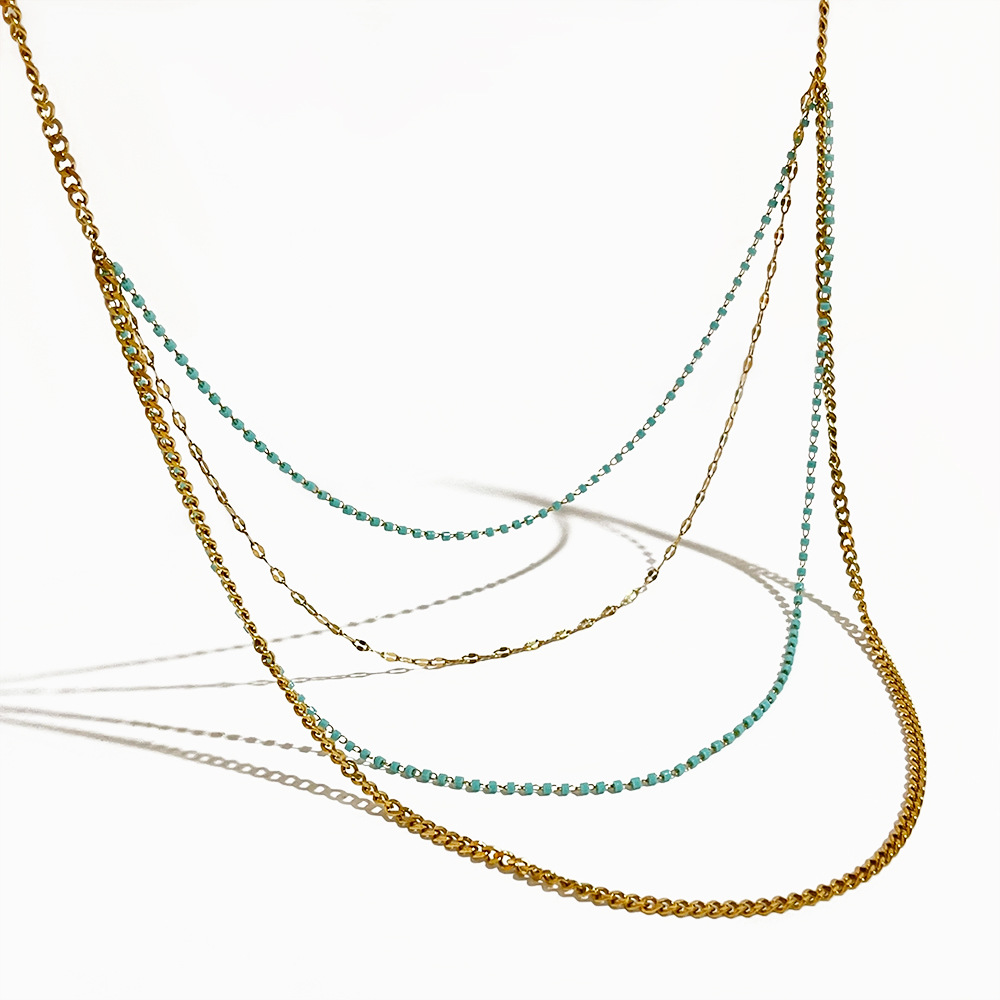 Vacation Multicolor Stainless Steel Arylic Beaded Plating Layered Necklaces 1 Piece