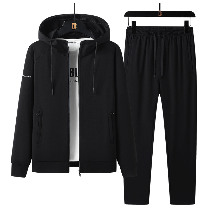 Trajes de ocio transfronterizos para hombres encapuchados chaqueta de primavera y otoño para correr ropa deportiva cardigan de mediana edad y suéter conjunto de dos piezas