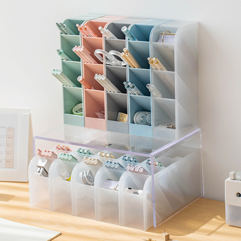 多機能デスクトップ4グリッド収納ボックスオフィス斜め筆立て長方形クリエイティブ斜め挿し式筆立てins高颜値