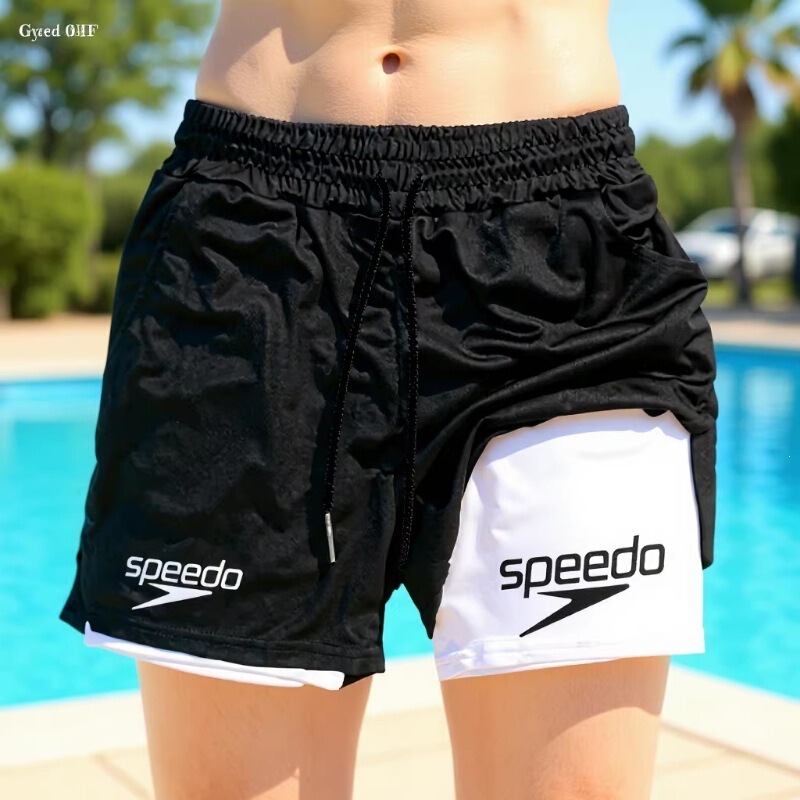 Double-Layer Shorts, Popular Cross-Border Men's Quick-Drying Shorts, Summer Breathable Fitness Running Beach Pants, Loose Quick-Drying Pants