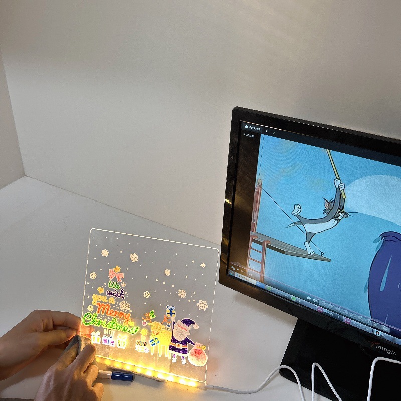Interfaz USB LED lámpara de noche luz blanca cálida tablero de dibujo mensaje pizarra opcional pluma de color regalo de cumpleaños para niños