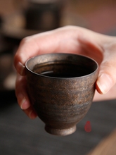 粗陶品茗杯小茶杯复古建盏泡茶碗陶瓷主人杯功夫茶具家用单个杯子