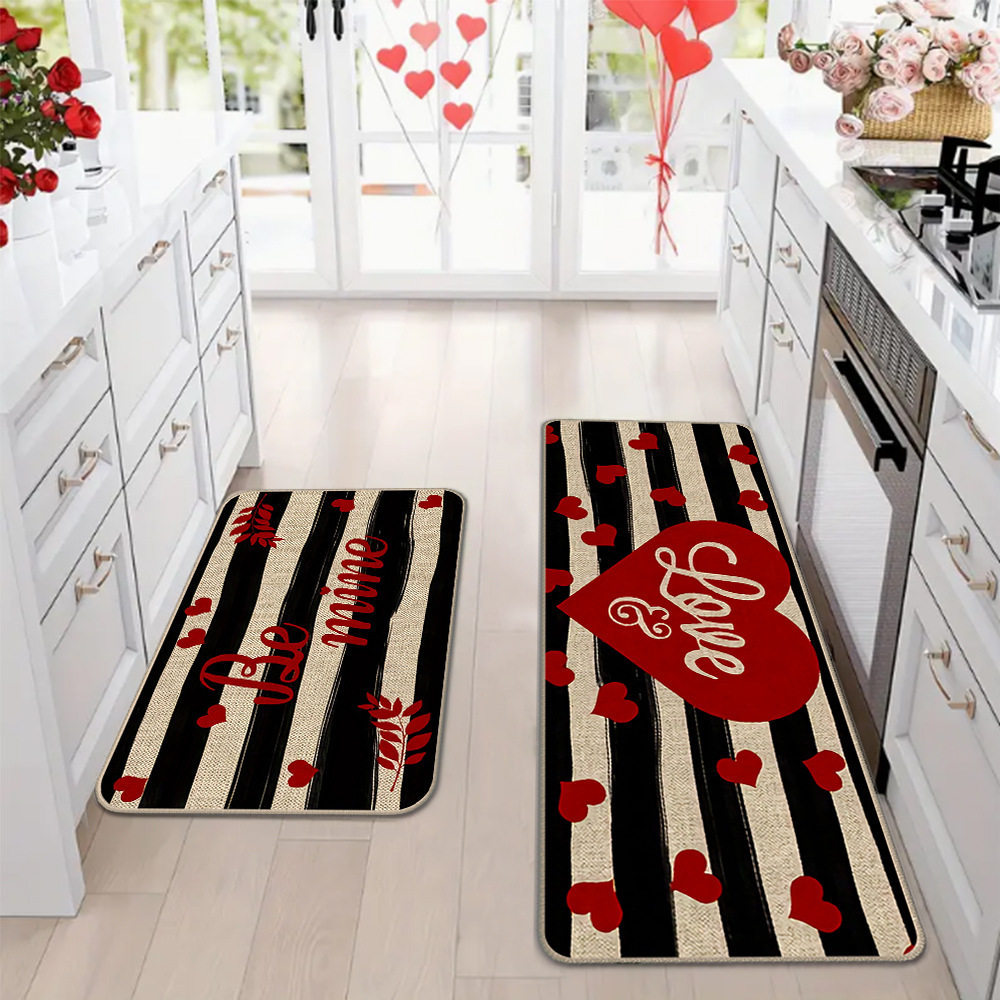 Amazon día de San Valentín alfombra de piso de cocina doméstica dos piezas conjuntos de alfombra de piso resistente a la suciedad y alfombra de puerta de entrada