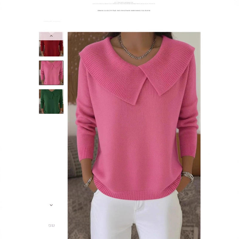 2025 Cross-Border New Fashion Korean Retro Playful Temperament Slimming Lapel Sweater Versatile Knitted Lazy Temperament