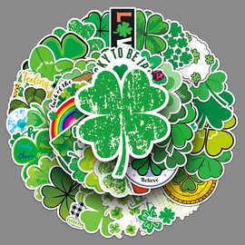 50张四叶草涂鸦贴纸 跨境卡通幸运植物贴纸DIY滑板行李箱贴纸防水