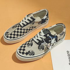 Men's Black and White Checkered Print Canvas Sneakers - Spring and Autumn Retro Fashion Trendy Shoes - Versatile Pairing Shoes