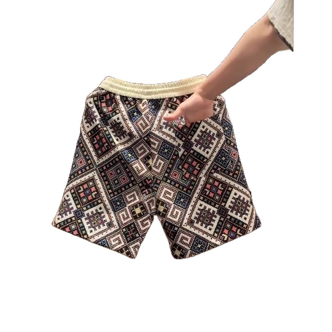 Verano hombre nuevo tejido Jacquard casual pantalones de playa estilo de moda suelta transpirable pantalones de playa